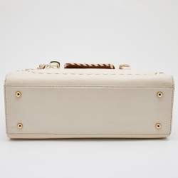 Pre Owned Dkny Off White Leather Flap Whipstitch Trim Tote