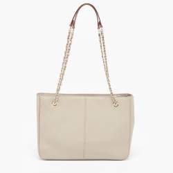 Pre Owned Dkny Light Beige Saffiano Leather Chain Tote