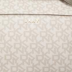 Pre Owned Dkny Grey/Beige Signature Coated Canvas and Leather Bryant Crossbody Bag