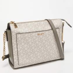 Pre Owned Dkny Grey/Beige Signature Coated Canvas and Leather Bryant Crossbody Bag