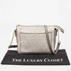 Pre Owned Dkny Grey/Beige Signature Coated Canvas and Leather Bryant Crossbody Bag