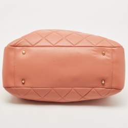 Pre Owned DKNY Rose Pink Quilted Leather Chain Tote