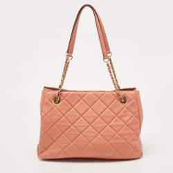 Pre Owned DKNY Rose Pink Quilted Leather Chain Tote