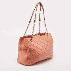 Pre Owned DKNY Rose Pink Quilted Leather Chain Tote