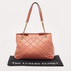 Pre Owned DKNY Rose Pink Quilted Leather Chain Tote