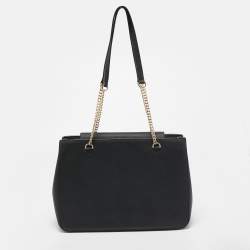 Pre Owned DKNY Black Leather Charm Chain Tote