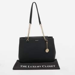 Pre Owned DKNY Black Leather Charm Chain Tote