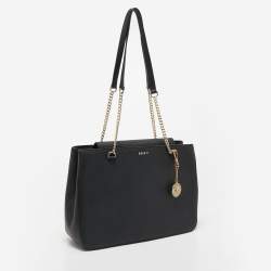 Pre Owned DKNY Black Leather Charm Chain Tote