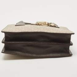 Pre Owned Dkny Brown/Beige Signature Coated Canvas and Leather Padlock Charm Tote