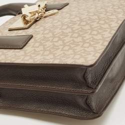 Pre Owned Dkny Brown/Beige Signature Coated Canvas and Leather Padlock Charm Tote