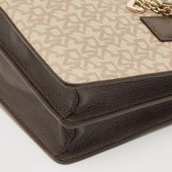 Pre Owned Dkny Brown/Beige Signature Coated Canvas and Leather Padlock Charm Tote