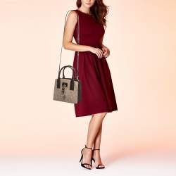 Pre Owned Dkny Brown/Beige Signature Coated Canvas and Leather Padlock Charm Tote