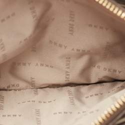 Pre Owned Dkny Brown/Beige Signature Coated Canvas and Leather Padlock Charm Tote