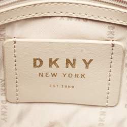 Pre Owned Dkny Brown/Beige Signature Coated Canvas and Leather Padlock Charm Tote