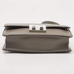 Pre Owned DKNY Grey Leather Pushlock Flap Shoulder Bag