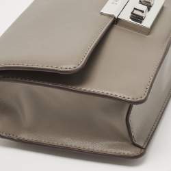 Pre Owned DKNY Grey Leather Pushlock Flap Shoulder Bag