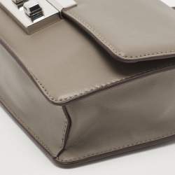 Pre Owned DKNY Grey Leather Pushlock Flap Shoulder Bag