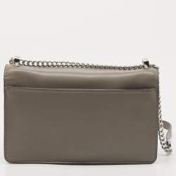 Pre Owned DKNY Grey Leather Pushlock Flap Shoulder Bag