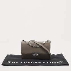 Pre Owned DKNY Grey Leather Pushlock Flap Shoulder Bag