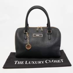 Pre Owned DKNY Black Saffiano Leather Zip Boston Bag