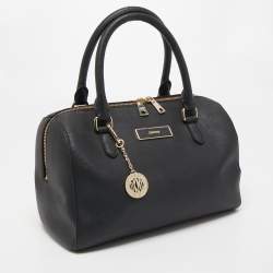 Pre Owned DKNY Black Saffiano Leather Zip Boston Bag