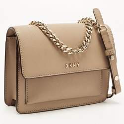 Pre Owned DKNY Beige Leather Flap Chain Crossbody Bag