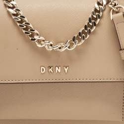Pre Owned DKNY Beige Leather Flap Chain Crossbody Bag