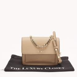 Pre Owned DKNY Beige Leather Flap Chain Crossbody Bag
