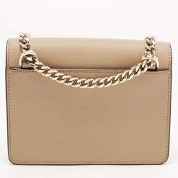 Pre Owned DKNY Beige Leather Flap Chain Crossbody Bag