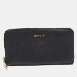 DKNY Black Leather Bryant Park Zip Around Wallet