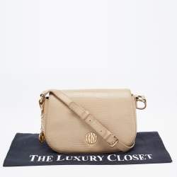 DKNY Beige Lizard Embossed Leather Logo Shoulder Bag