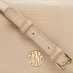 DKNY Beige Lizard Embossed Leather Logo Shoulder Bag
