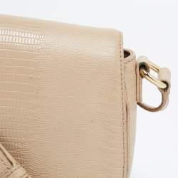 DKNY Beige Lizard Embossed Leather Logo Shoulder Bag