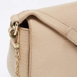DKNY Beige Lizard Embossed Leather Logo Shoulder Bag