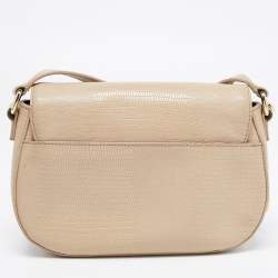 DKNY Beige Lizard Embossed Leather Logo Shoulder Bag
