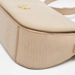 DKNY Beige Lizard Embossed Leather Logo Shoulder Bag