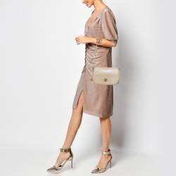 DKNY Beige Lizard Embossed Leather Logo Shoulder Bag