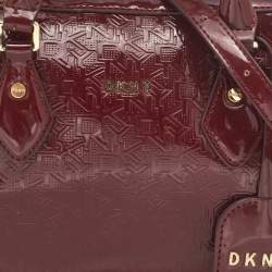 Pre Owned Dkny Dark Red Monogram Embossed Patent Leather Boston Bag