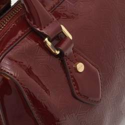 Pre Owned Dkny Dark Red Monogram Embossed Patent Leather Boston Bag
