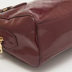 Pre Owned Dkny Dark Red Monogram Embossed Patent Leather Boston Bag