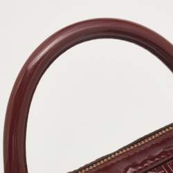 Pre Owned Dkny Dark Red Monogram Embossed Patent Leather Boston Bag