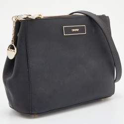 Pre Owned Dkny Black Saffiano Leather Double Zip Crossbody Bag
