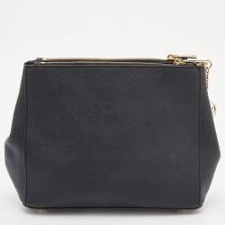 Pre Owned Dkny Black Saffiano Leather Double Zip Crossbody Bag