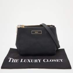 Pre Owned Dkny Black Saffiano Leather Double Zip Crossbody Bag