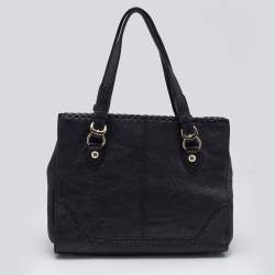 Pre Owned DKNY Black Leather Beekman French Whipstitch Trim Tote