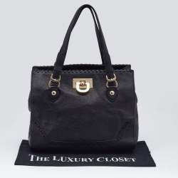 Pre Owned DKNY Black Leather Beekman French Whipstitch Trim Tote
