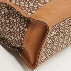 Pre Owned DKNY Brown/Beige Signature Canvas and Leather Tote
