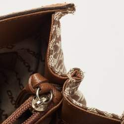 Pre Owned DKNY Brown/Beige Signature Canvas and Leather Tote
