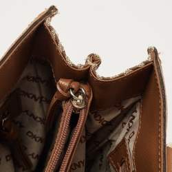 Pre Owned DKNY Brown/Beige Signature Canvas and Leather Tote