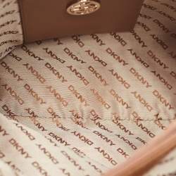 Pre Owned DKNY Brown/Beige Signature Canvas and Leather Tote